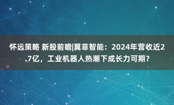 怀远策略 新股前瞻|翼菲智能：2024年营收近2.7亿，工业机器人热潮下成长力可期？